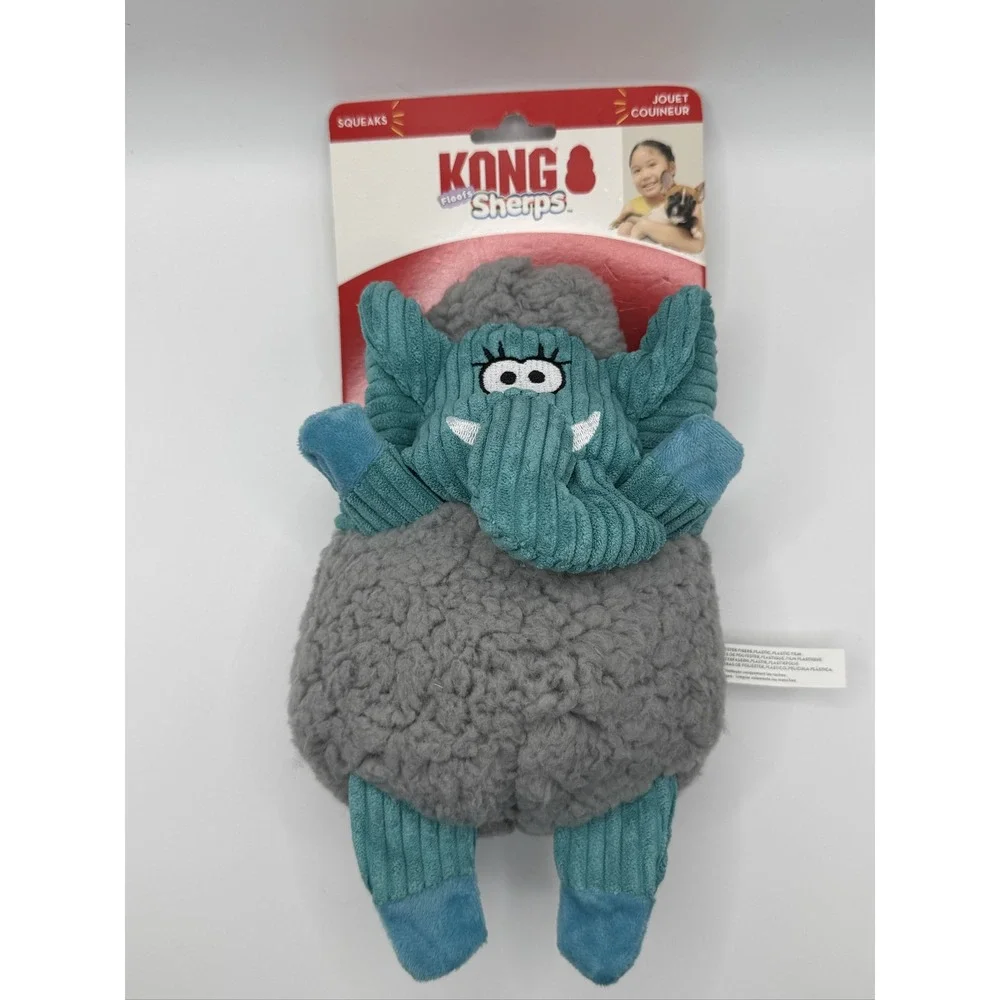 KONG Floofs Sherps Elephant Dog Toy Medium Squeaky Plush RSPF24 Grey Teal